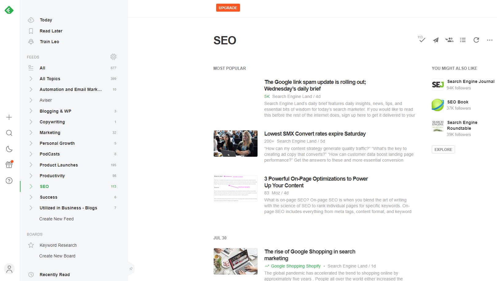 Feedly UI Feedly interface